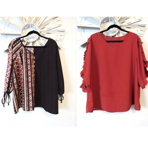 2 Piece Lot‎ of Shein Curve Tops Size 1X Burnt Orange & Black